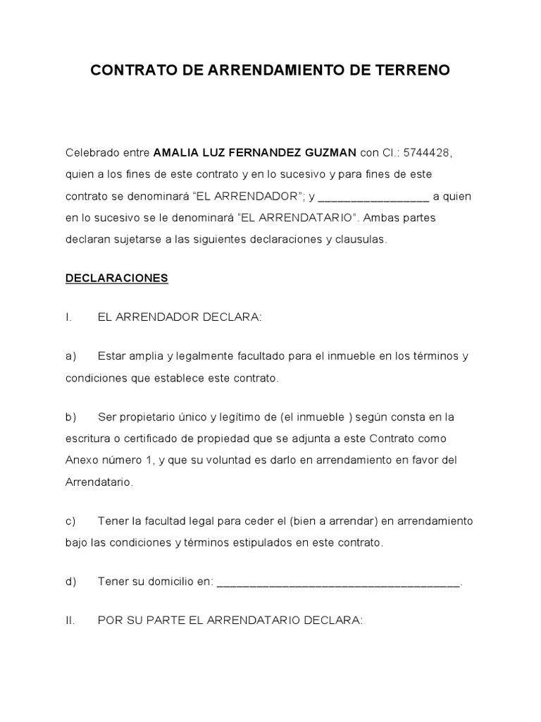 Modelo Contrato de Arrendamiento de Terreno | Descargar gratis PDF ...