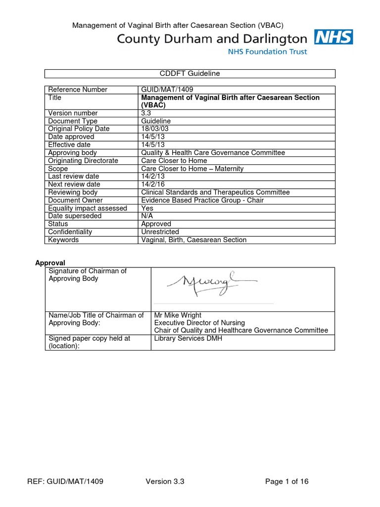 06 15 20 management of vaginal birth after caesarean section vbac