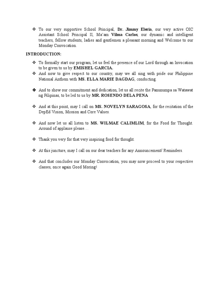 Monday Convocation Script | PDF