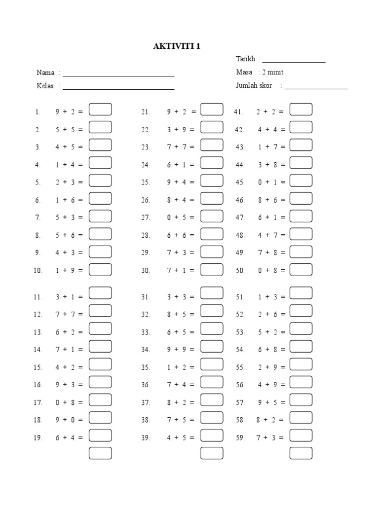 Latihan Asas Matematik Tambah Tolak Darab Dan Bahagi Pdf