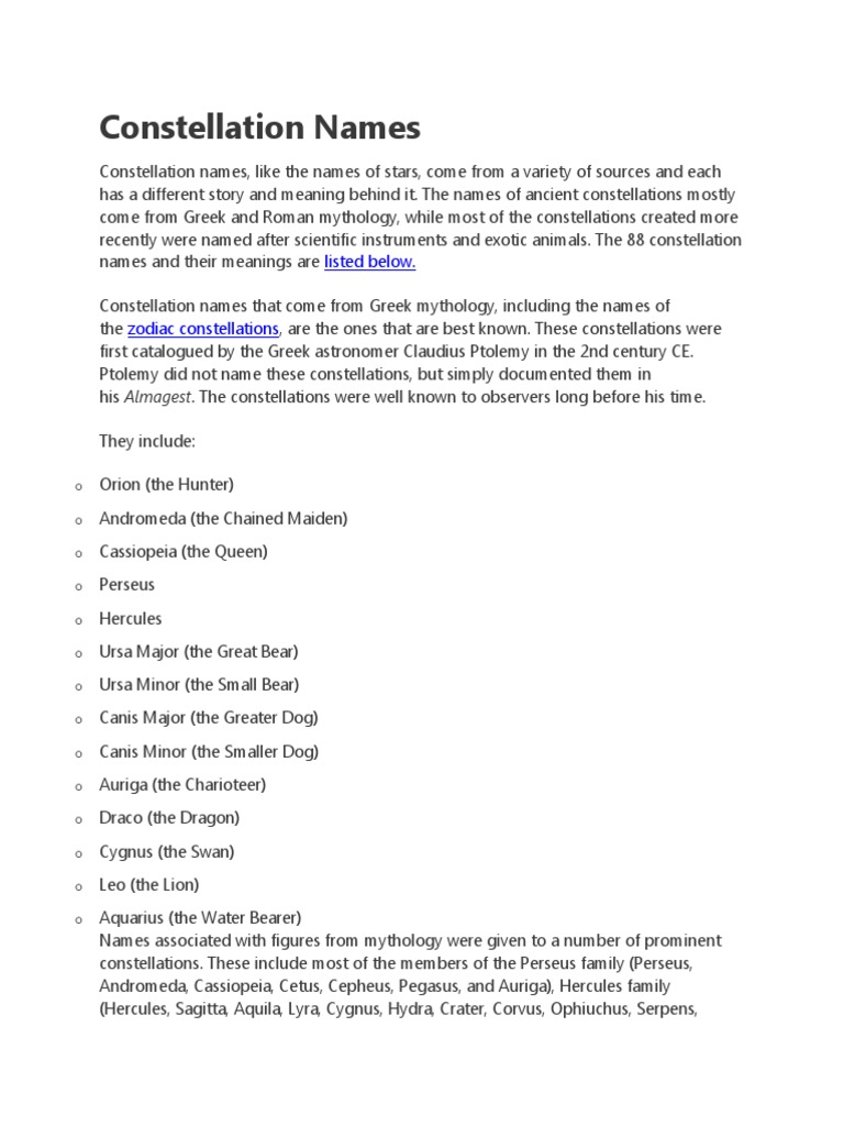 Constellation names pdf astronomical objects stellar groupings