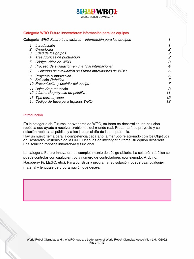 Informacion para Los Equipos y Entrenadores Futuros Innovadores WRO ...