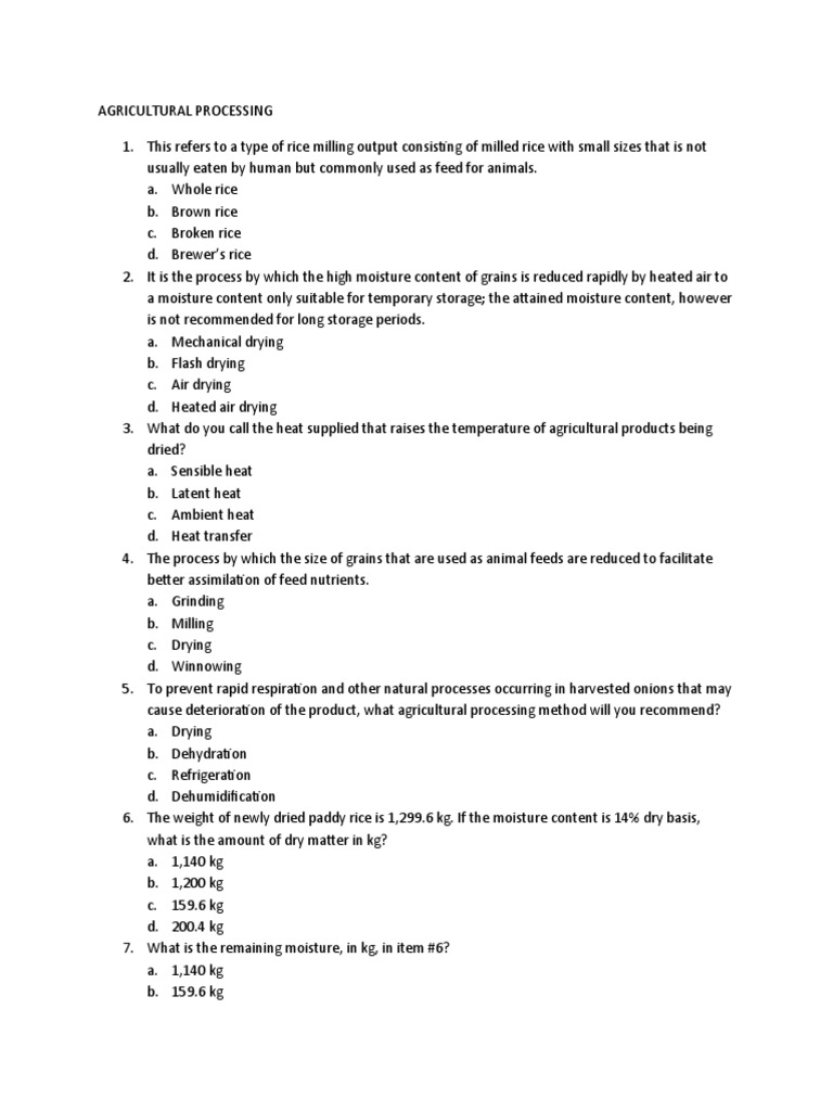 Pre-Board 2013 Agri Processing | PDF | Rice | Maize