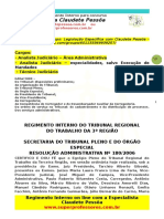TRT MG Regimento Interno Edital 2009 Analistas e Técnico