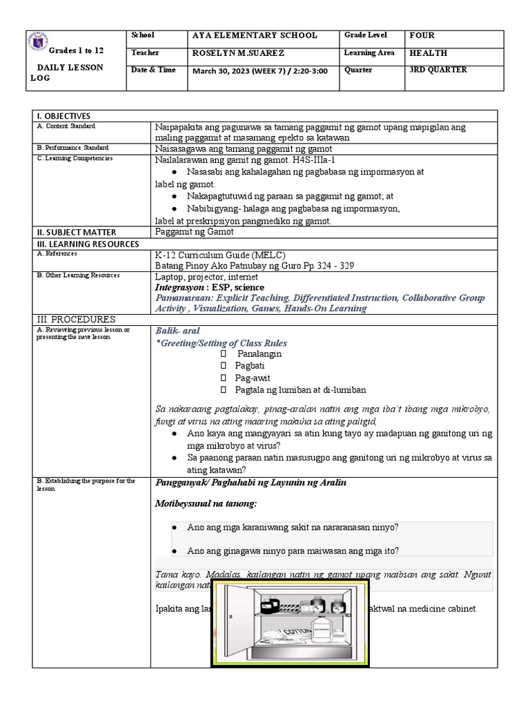 Grades 1 To 12 Daily Lesson LOG Aya Elementary School Four Roselyn M ...
