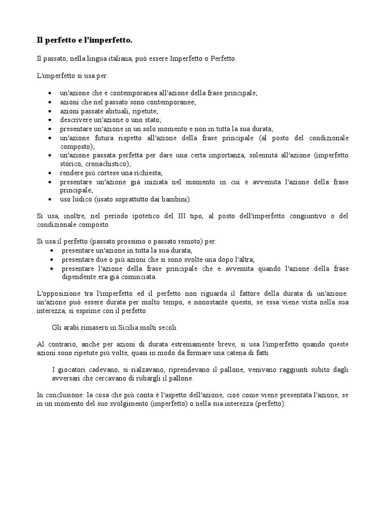 Perfetto Imperfetto | PDF