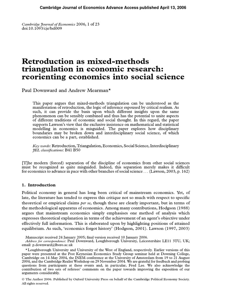Retroduction As Mixed-Methods Triangulation in Economic Research ...