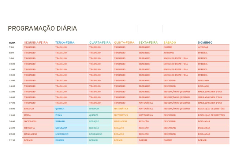Cronograma Semanal de Estudos ENEM | PDF | Testes padronizados | Teste ...