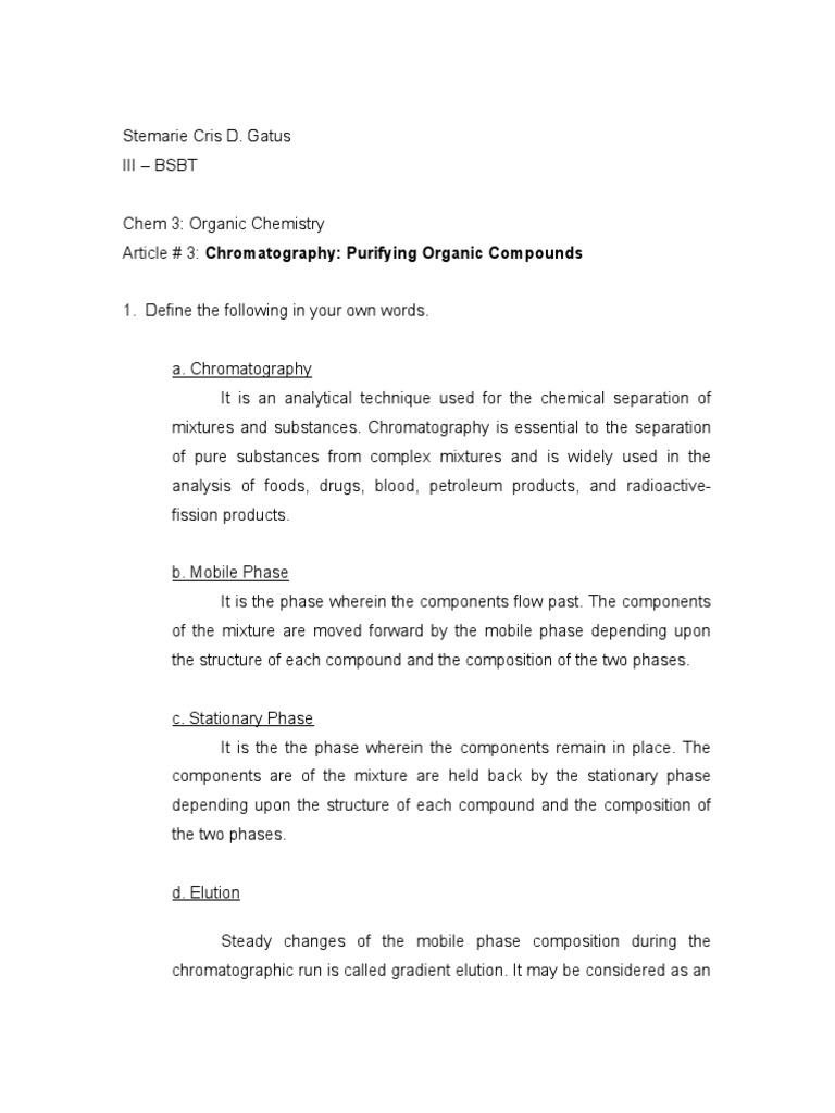 Chromatography PDF Chromatography Elution