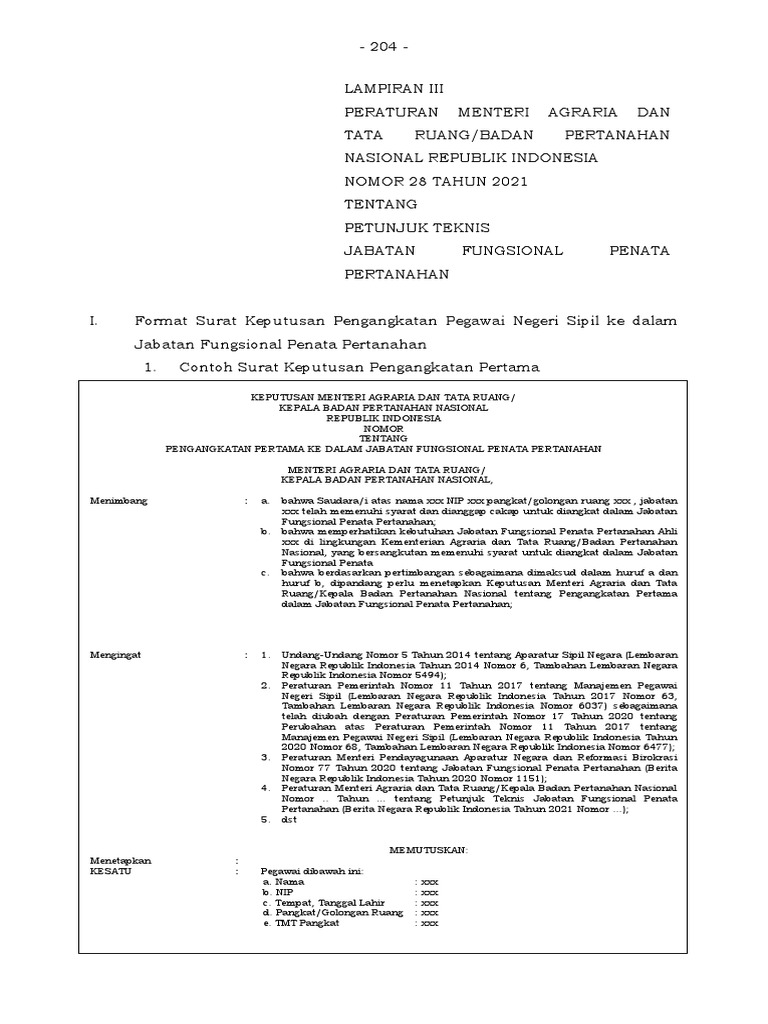 Lampiran III Permen Atr BPN 28 2021 Penata Pertanahan | PDF