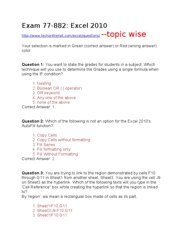 Excel Aptitude Test Questions