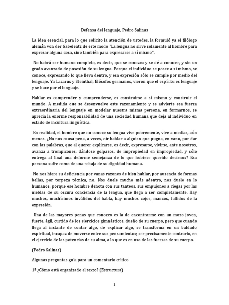 Defensa Del Lenguaje Pedro Salinas PDF