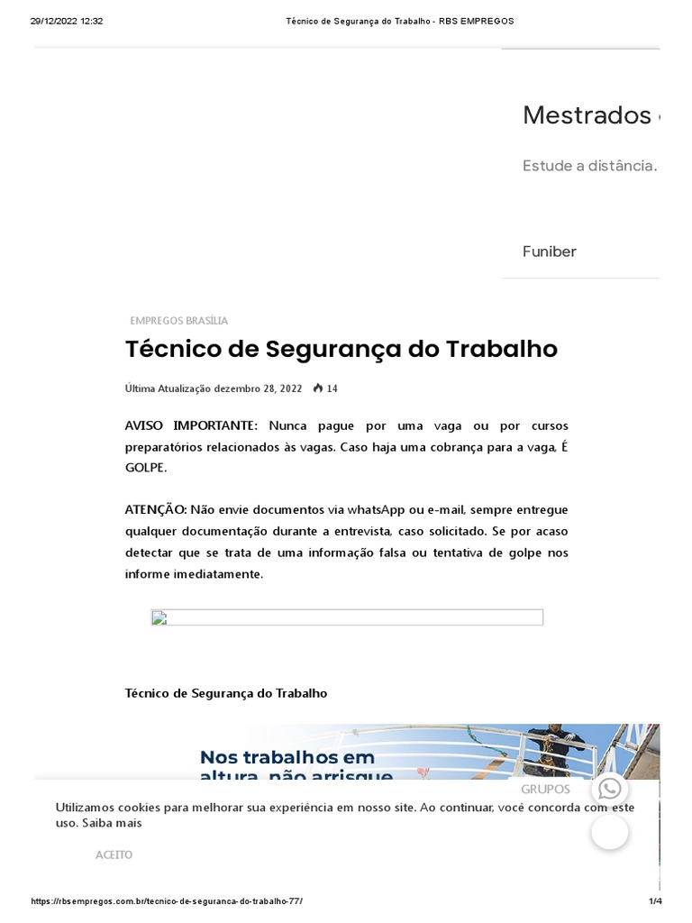 Vaga: Técnico de Segurança do Trabalho | PDF | Segurança e saúde ...