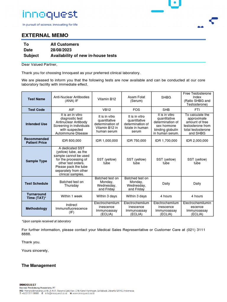 New In-House Clinical Tests Available | PDF | Immunoassay | Diseases ...