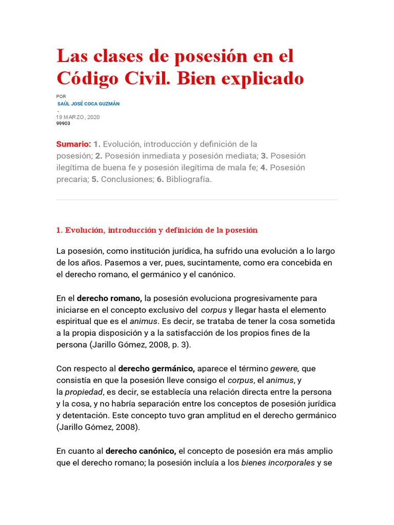 Clases de Posesión en el Código Civil | PDF | Propiedad | Justicia