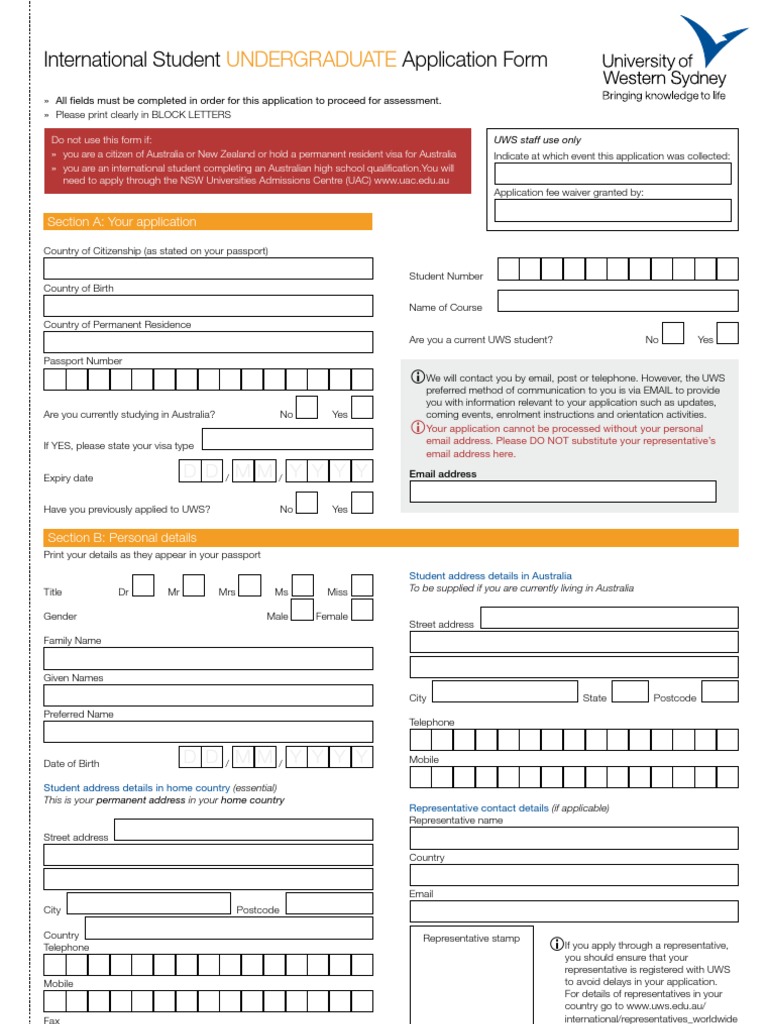 International Student Application Form | PDF | International English ...