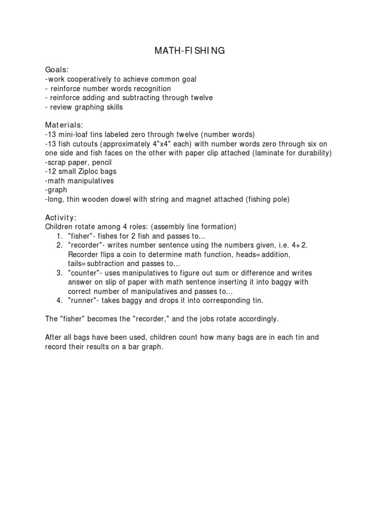 Math-Fishing: Cooperative Learning Activity | PDF