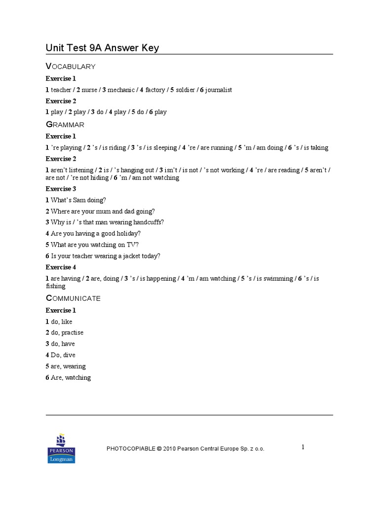 Unit Test 9A & 9B Answer Key | PDF | Self-Improvement