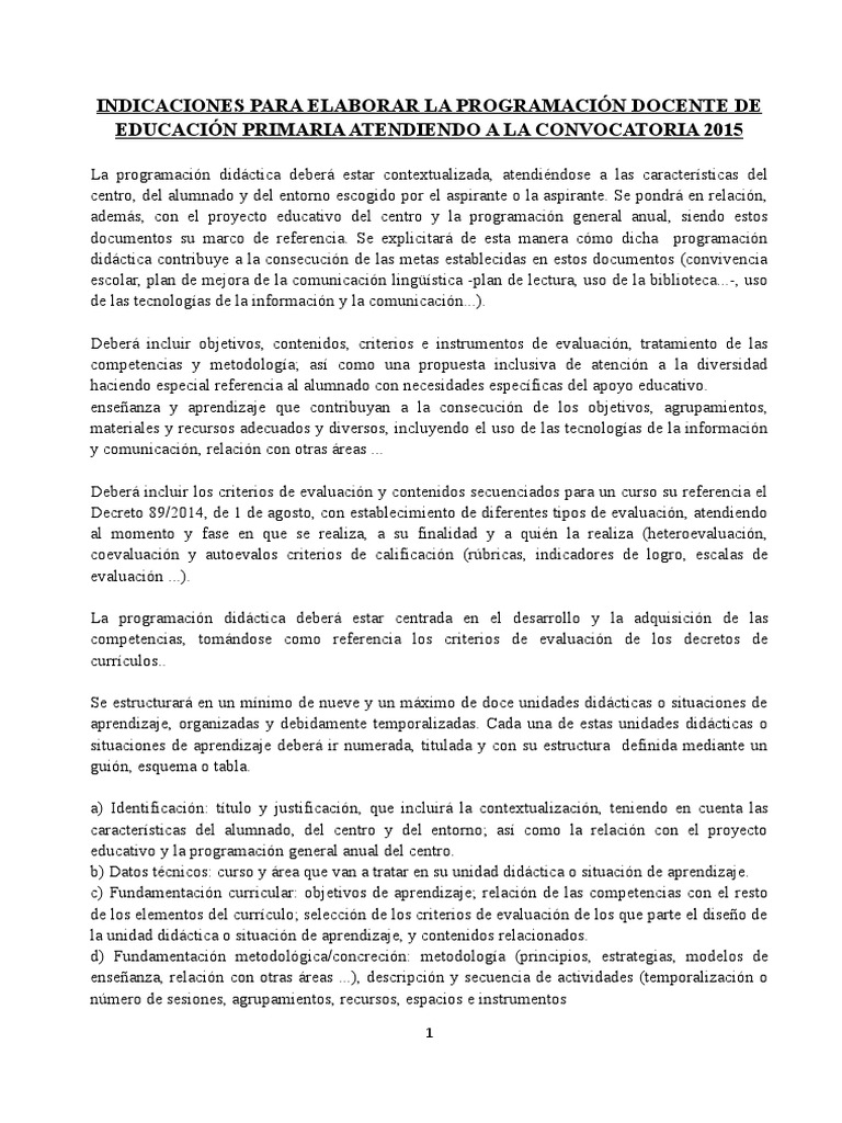 Inidcaciones para Elaborar La Programacion Docente de Educacion ...