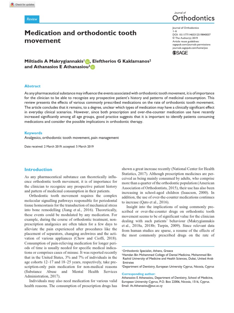 Medication and Orthodontic Tooth Movement PDF Nonsteroidal Anti