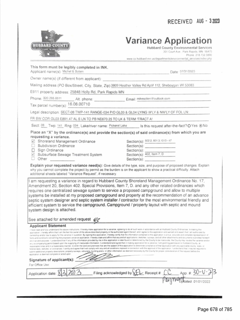 Michel Solien Variance Requests To Hubbard County Planning Commission | PDF  | Hydraulic Engineering | Property Law