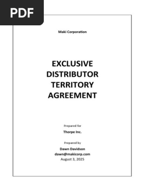 Free Exclusive Distributor Territory Agreement Template