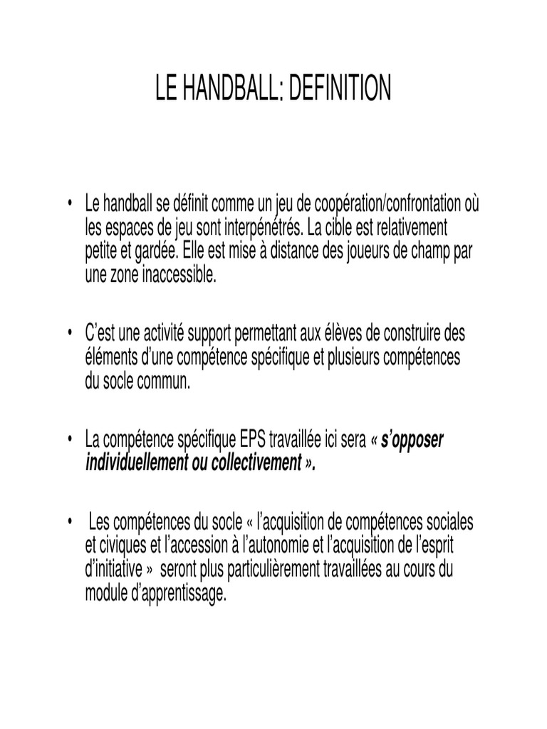 Définition et compétences du handball | PDF