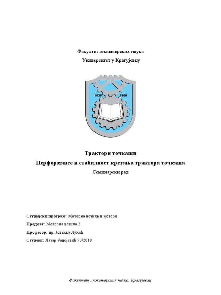 Performanse I Stabilnost Kretanja Traktora Tockasa | PDF