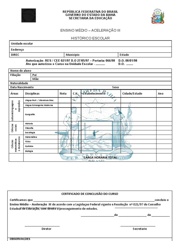 Modelo de Histórico Escolar EJA | PDF