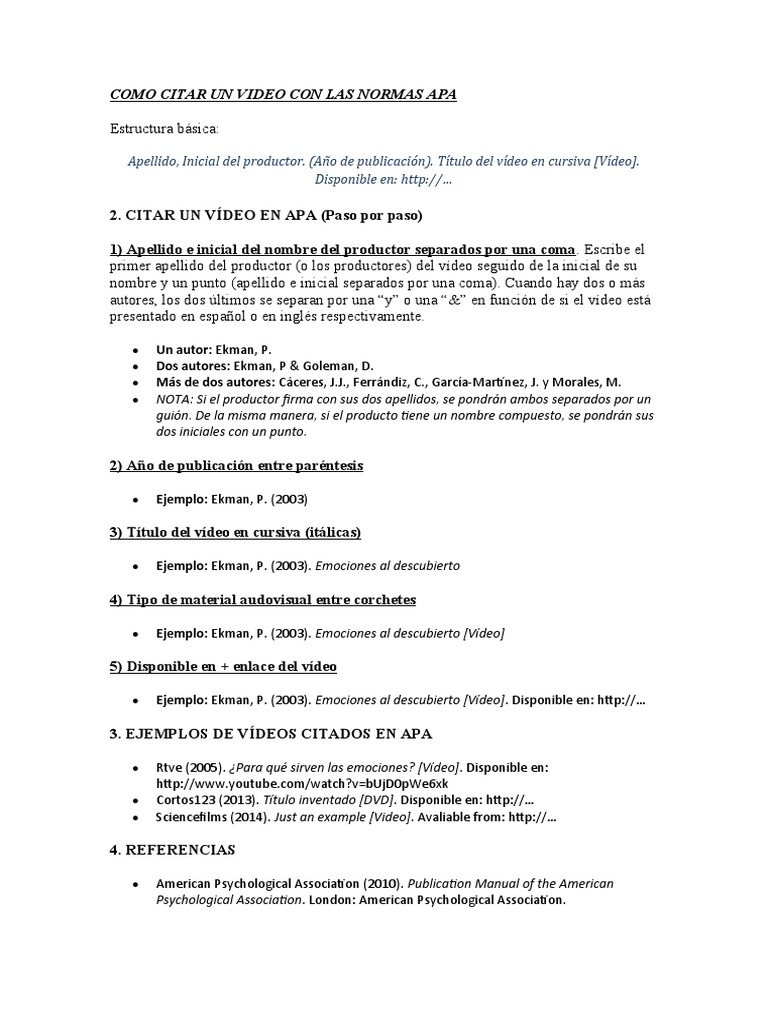 Como Citar Un Video Con Las Normas Apa Pdf