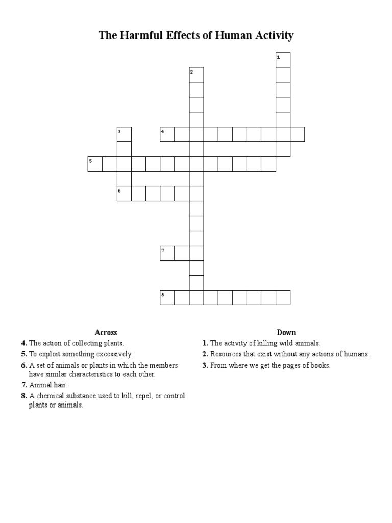 6th Crossword. The Harmful Effects of Human Activity PDF