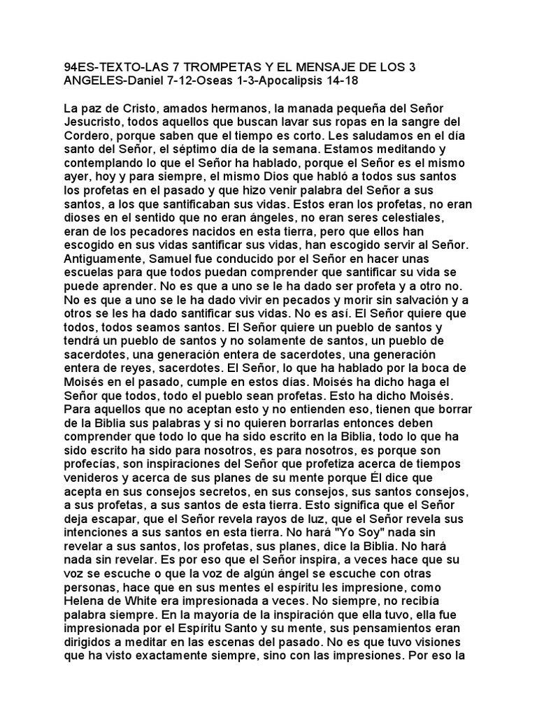 94 las 7 trompetas y el mensaje de los 3 angeles daniel 7 12 oseas 1 3