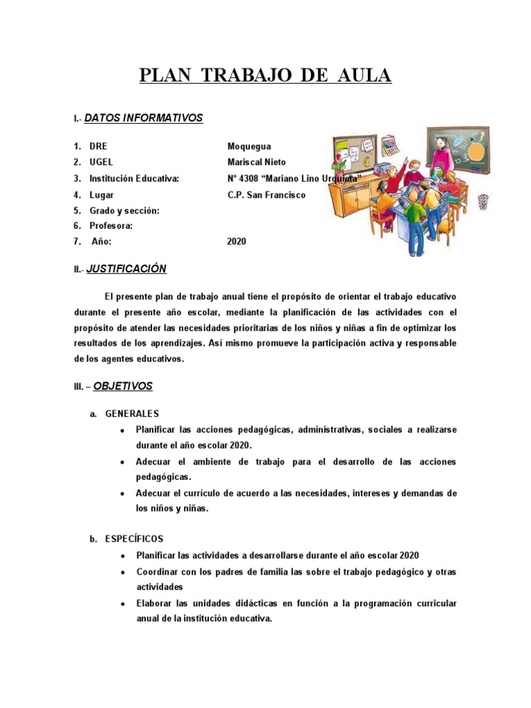 Plan Anual Educativo 2020 en Moquegua | PDF | Maestros | Salón de clases