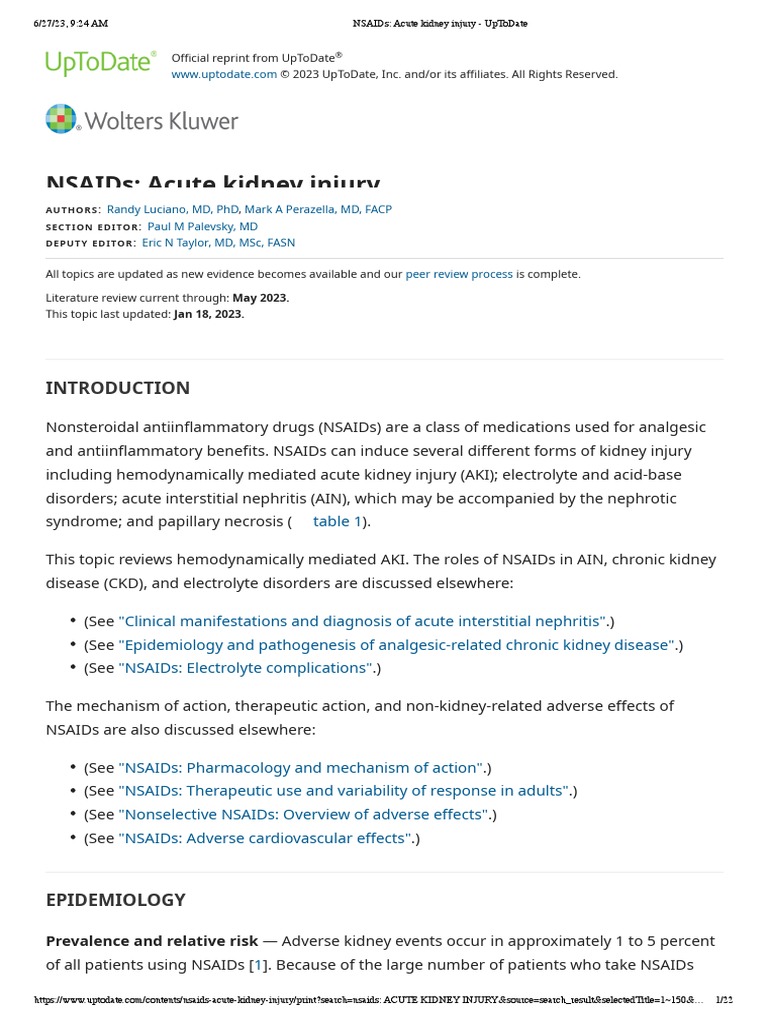 NSAIDs Acute Kidney Injury UpToDate PDF Nonsteroidal Anti