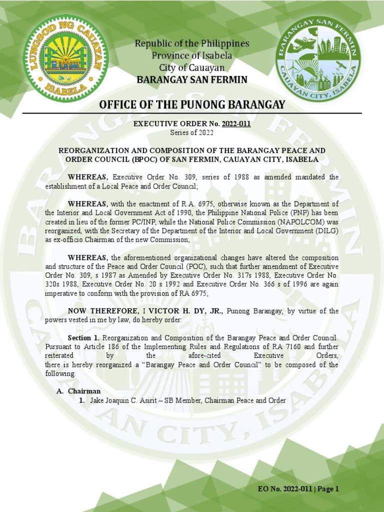 Barangay Peace Council Reorganization | PDF | Government | Philippines