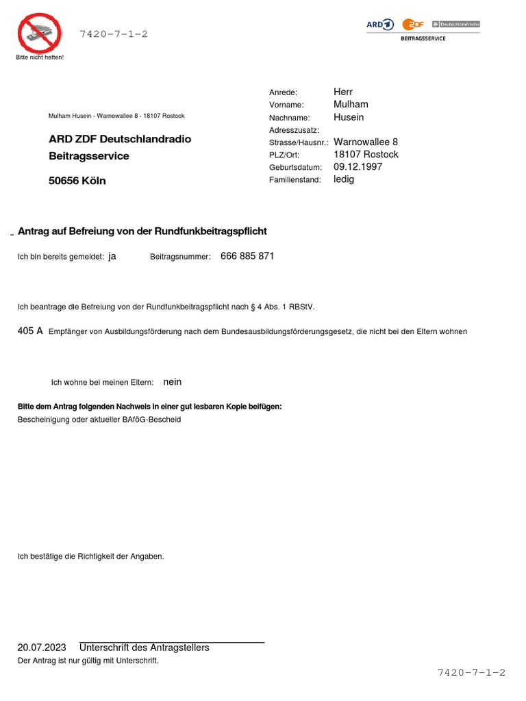 ZDF Befreiung Antrag | PDF