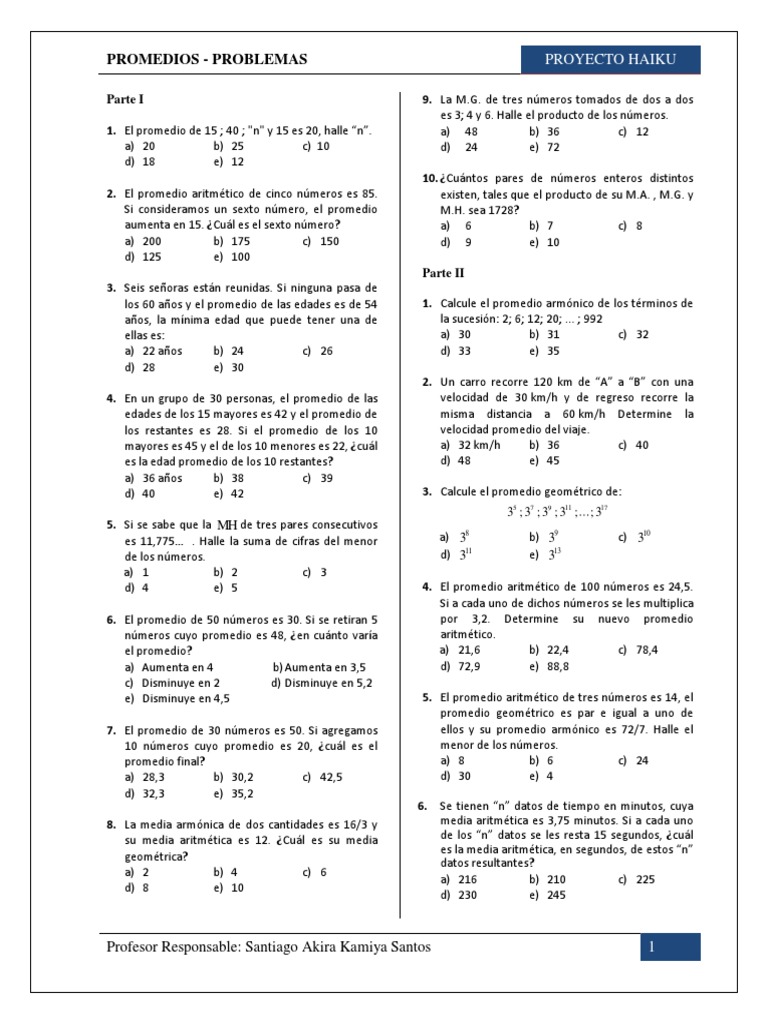 Tema 12 Promedios Pdf Matemática Elemental Matemáticas