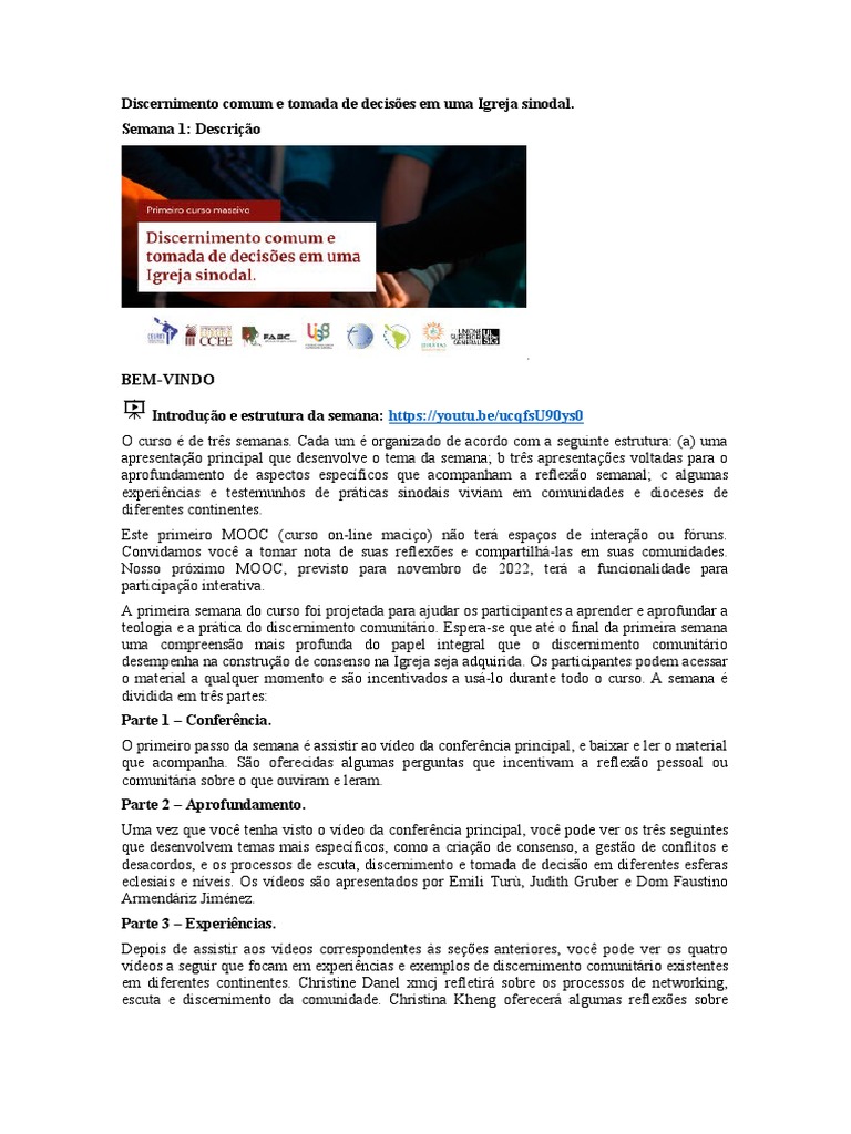 Discernimento Comunitário na Igreja Sinodal | PDF | Igreja católica | Papa