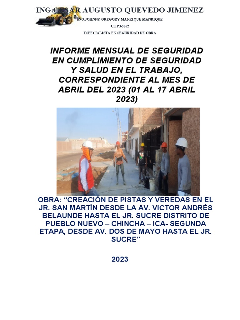 Informe Mensual de Seguridad Abril 2023 | PDF | Seguridad y salud ...