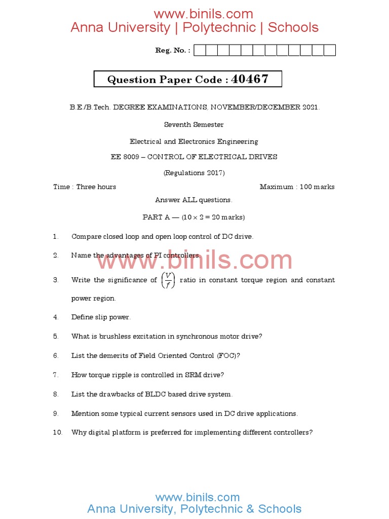 EE8009 Control of Electrical Drives PDF Electric Motor Electrical