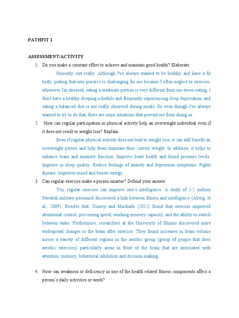 Pathfit Assessment Pdf Physical Fitness Neuroscience