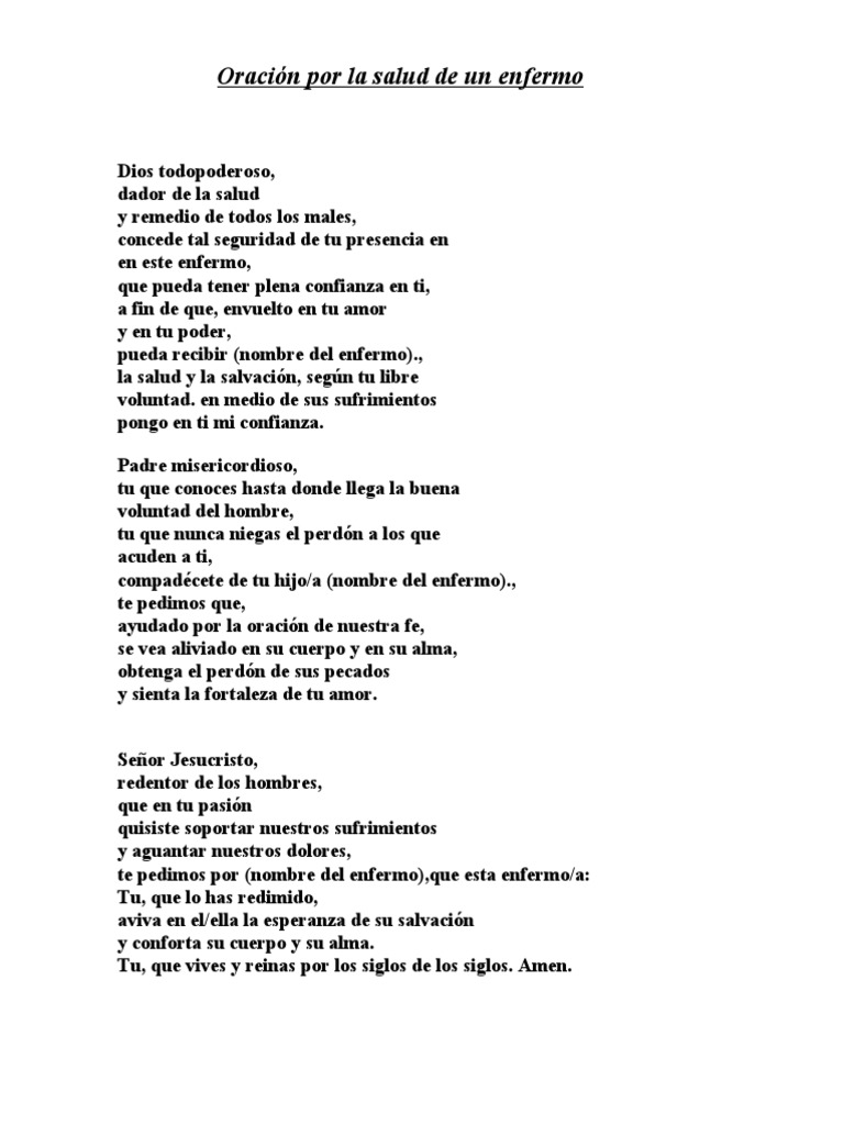 Oración Por La Salud de Un Enfermo | PDF