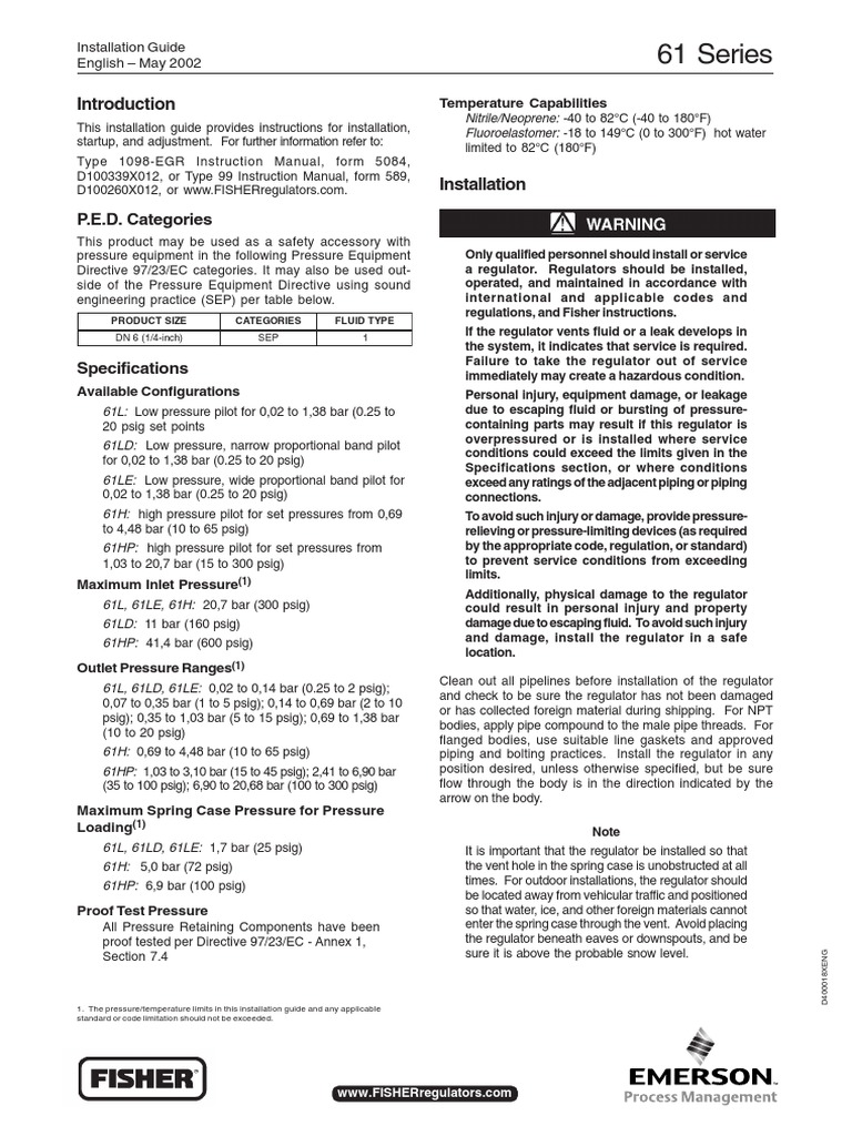 Installation Guide 61 Series Fisher en 138612 | PDF | Valve | Chemical ...