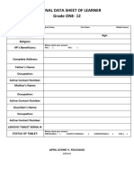 Personal Data Sheet of Learner
