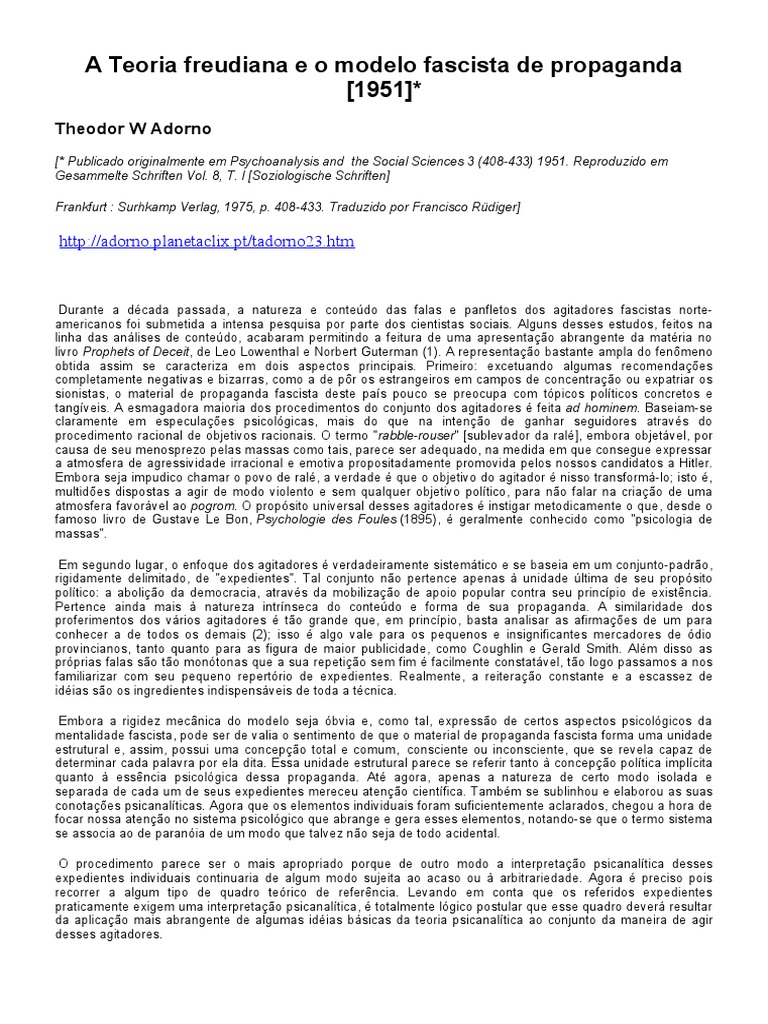 A Teoria Freudiana e o Modelo Fascista de Propaganda PDF Psicologia