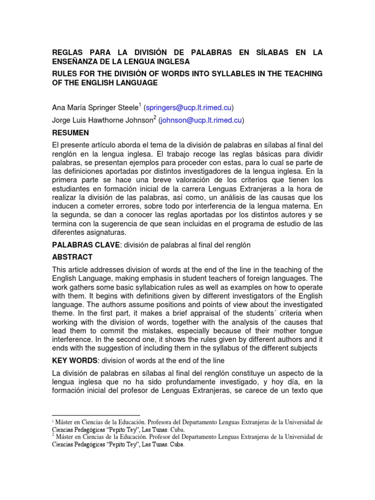 Reglas para la división silábica en inglés | PDF | Sílaba | Palabra