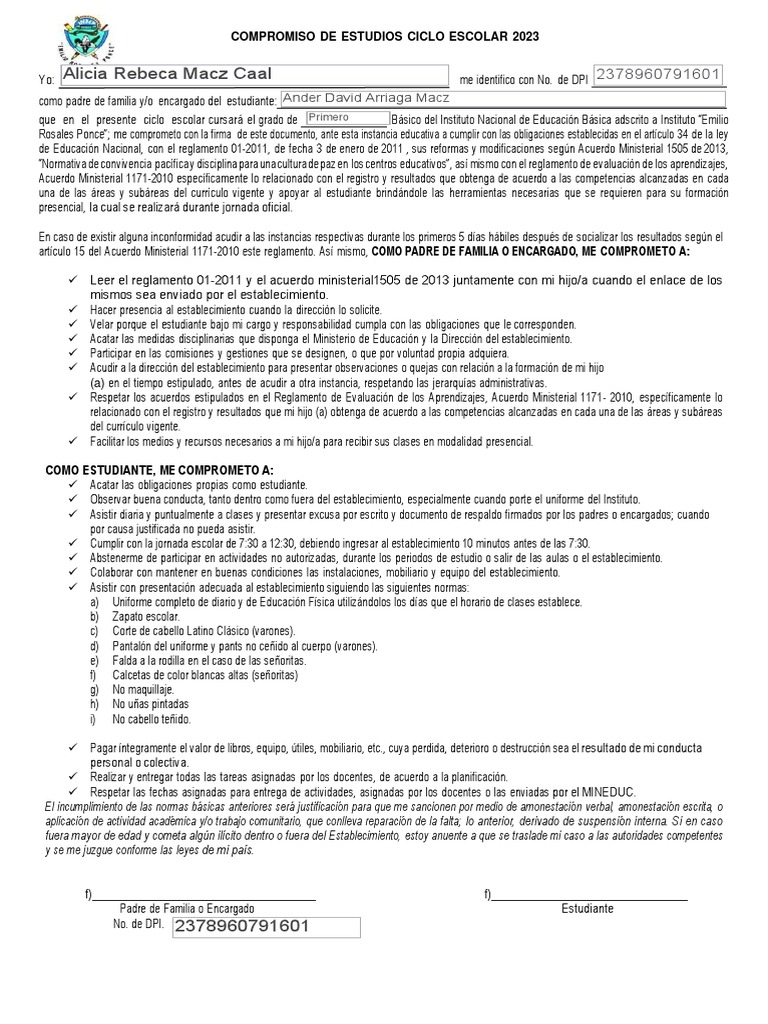 Compromisos Estudiantiles 2023 | PDF | Plan de estudios