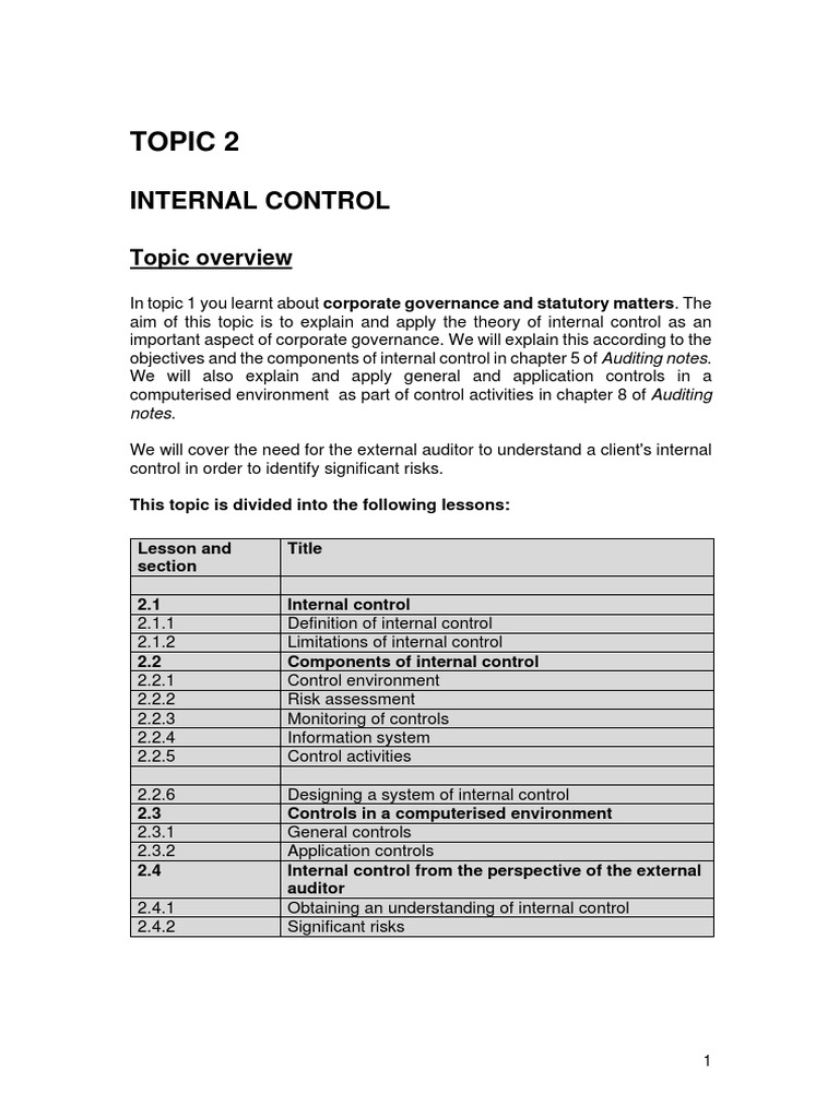 AUE2602 Lesson 2 2023 | PDF | Internal Control | Risk