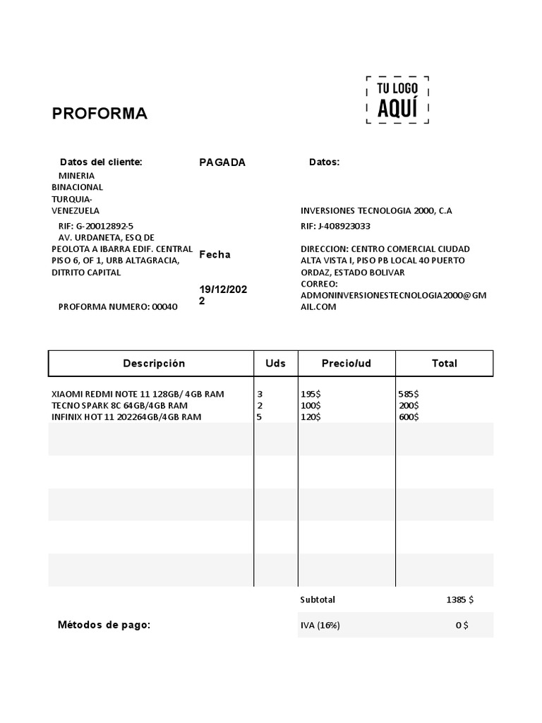 Proforma de Venta de Dispositivos Móviles | PDF