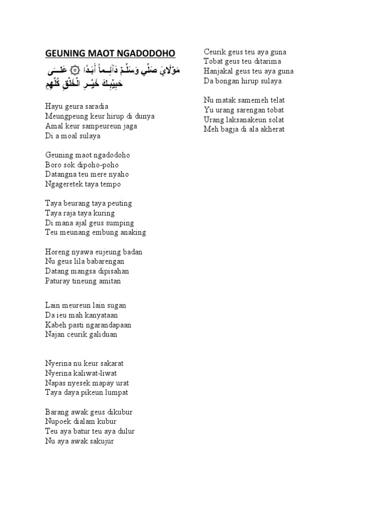 Lirik Nadhom Sunda Pepeling Maot | PDF